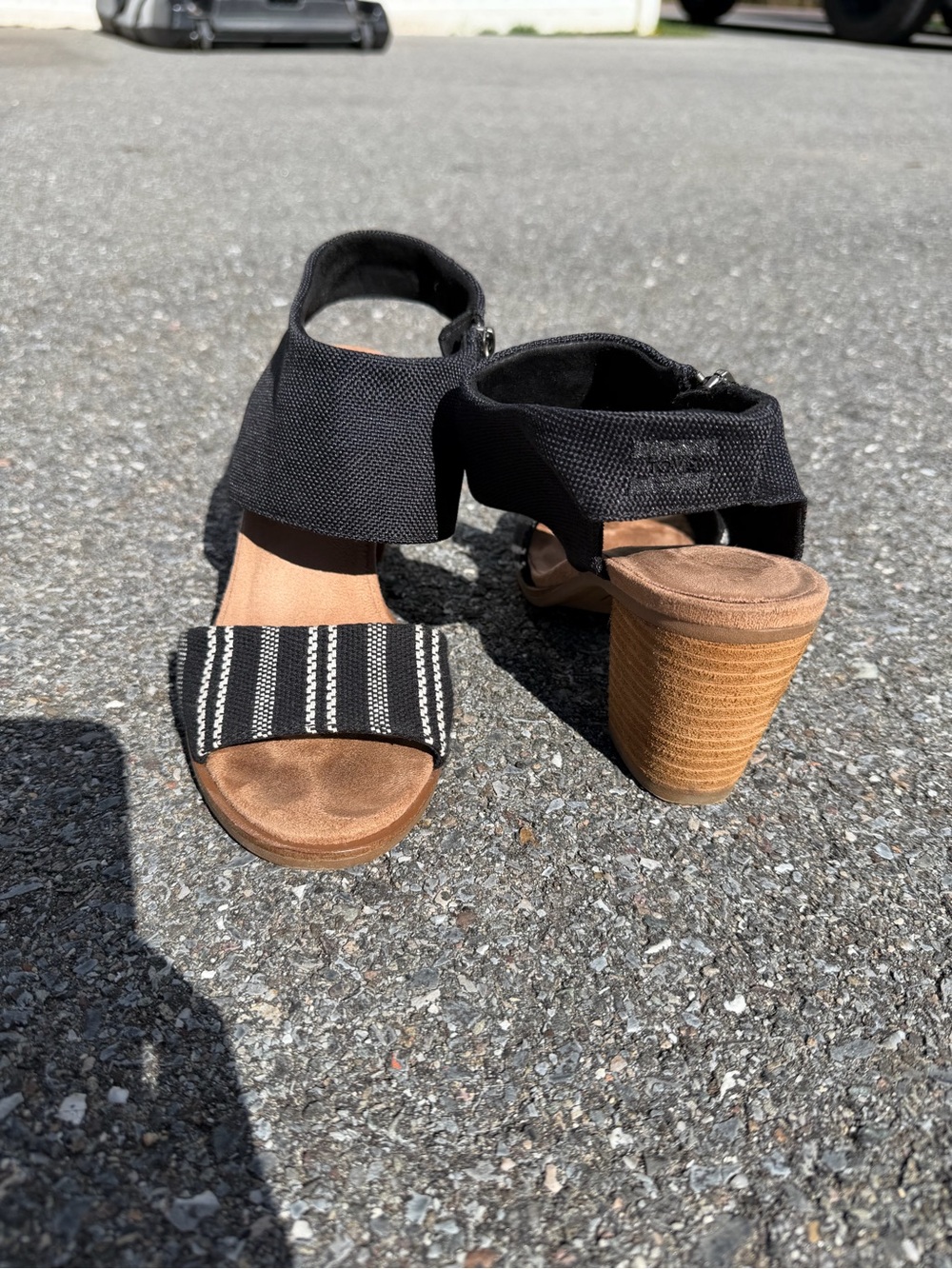 Toms Black Striped Open-Toe Block Heel Sandals - Picture 4 of 5